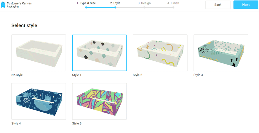 The step of selecting the product mockup in Origami.