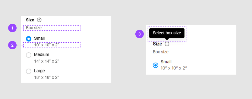 Descriptions, additional text, and a tooltip for an option.