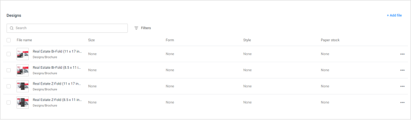 Added designs without options and values.