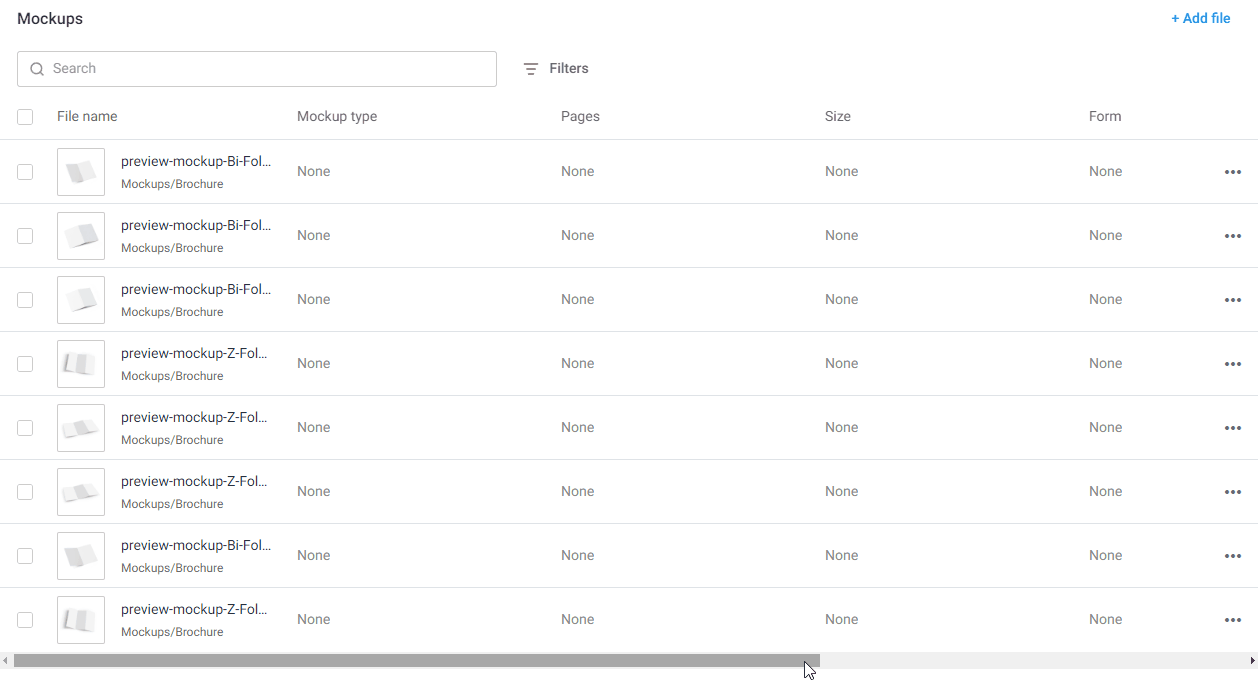 Added mockups without options and values.