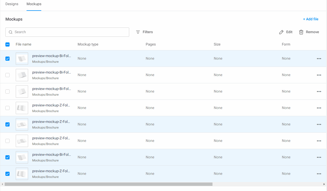 Defining a mockup type and pages.