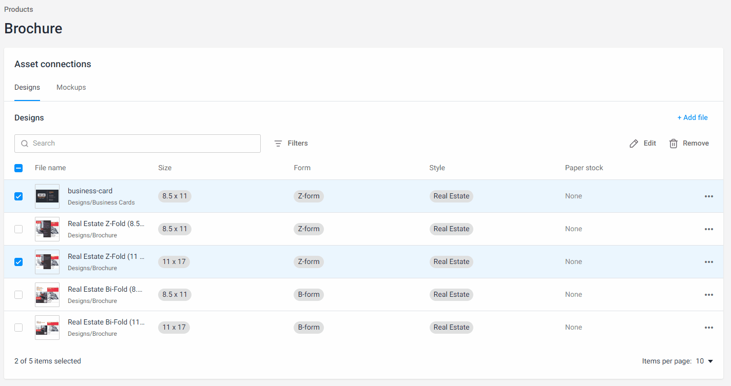 Connecting selected design to a product.