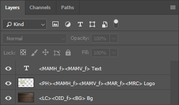 The layer List in a PSD template.