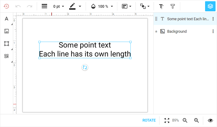 Point text in the web-to-print editor.