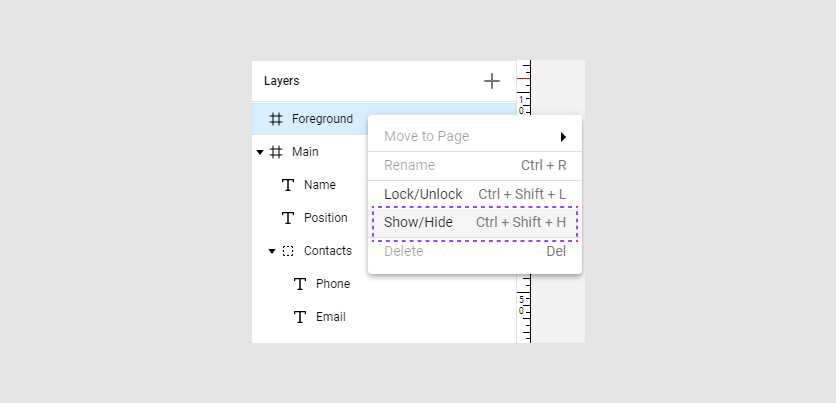 Hide a layer through the context menu.