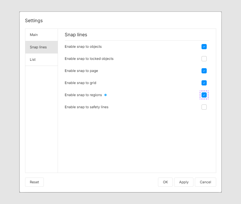 Region snapping properties.