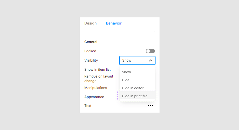 Hide item in a print file.